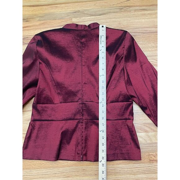 Alex Evenings Women's LP Red Blouse Polyester Top Metallic Taffeta Jewel Brooch - Picture 4 of 9
